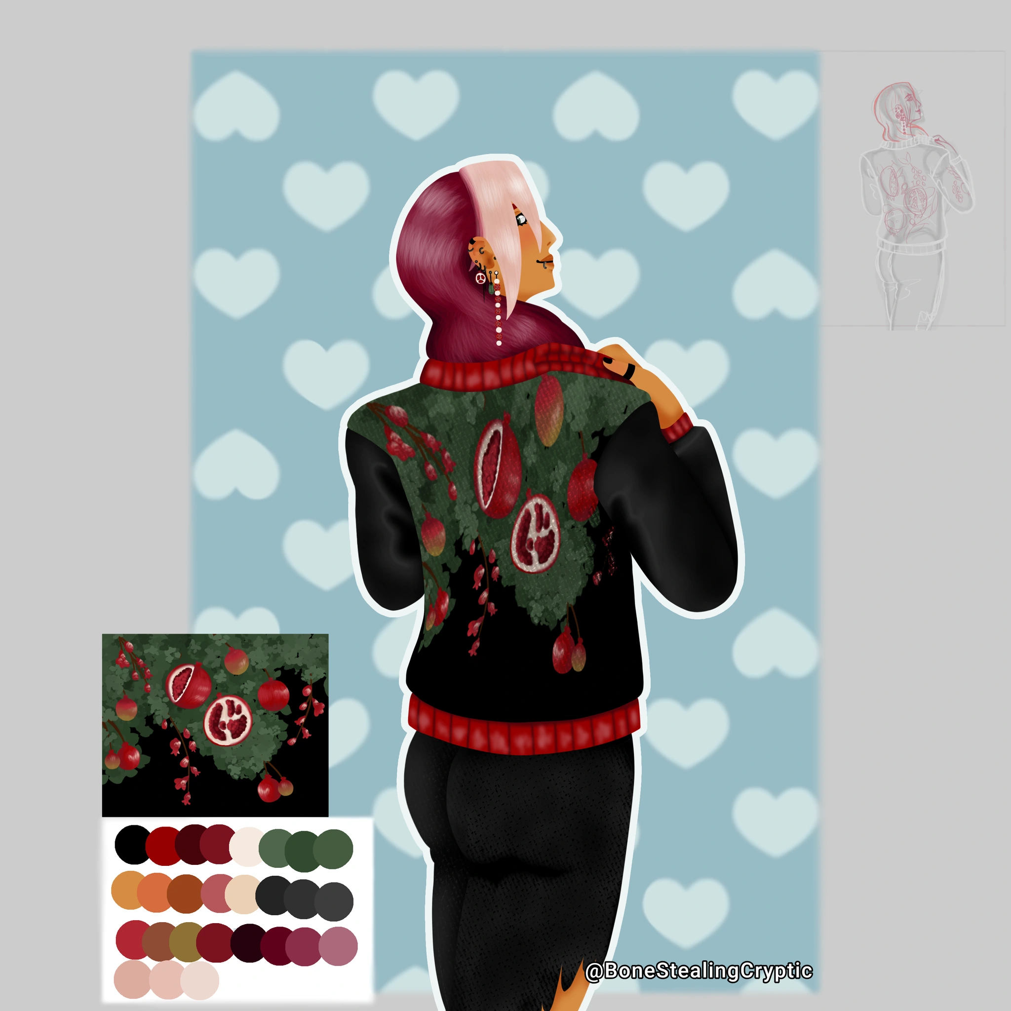 Pomegranate grunge(ish) character artwork