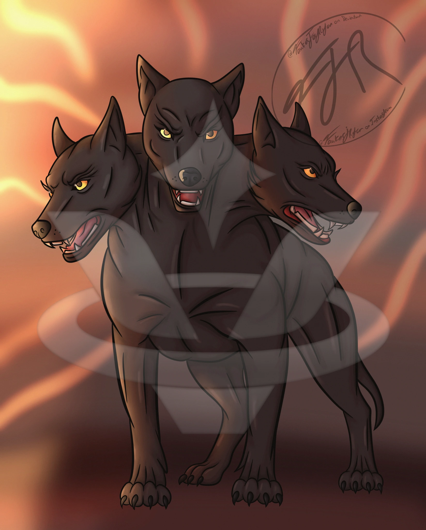 Inktober 2026 Day 8: Cerberus character artwork
