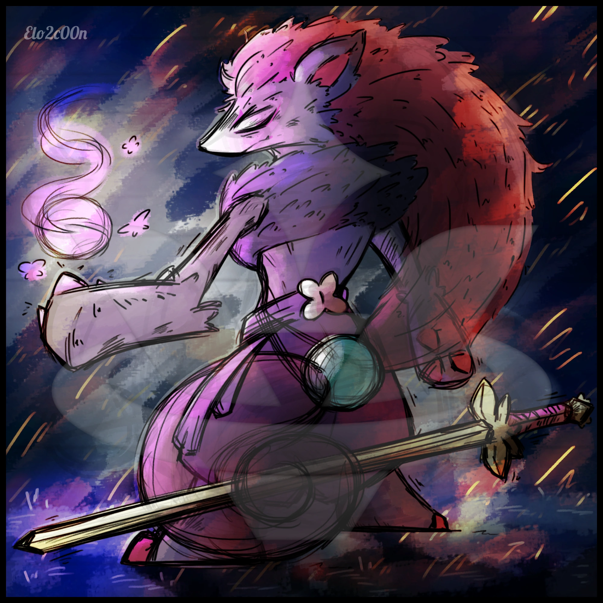 Rua, the Zoroark Archfey Warlock character artwork